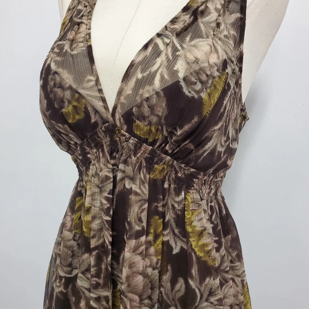 Bcbgmaxazria Womens Silk Forest Fairy Babydoll Midi Dress Size XS Brown Sheer‎ - Picture 3 of 12